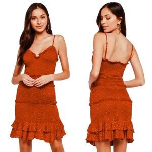 Olivaceous Women's Smocked Ruffle Rib Knit‎ Spaghetti Strap Sun Dress sz S